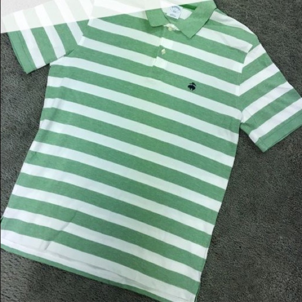 Brooks Brothers Green White Stripe Slim Cut Polo XL